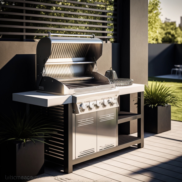 Stainless steel grill station with a modern design, perfect for a contemporary outdoor cooking space.