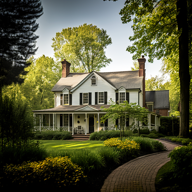 Traditional home exterior with a hip roof design.