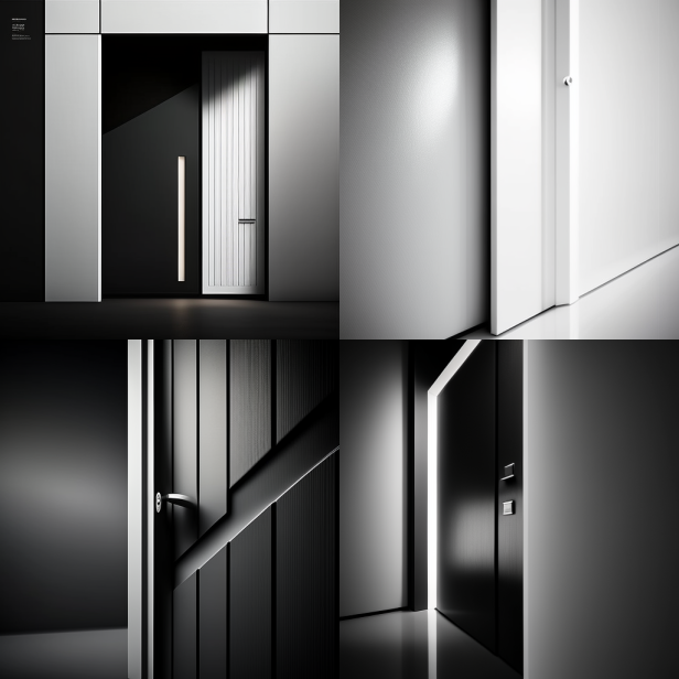 A modern door with a sleek design, featuring bold lines and minimalistic features.