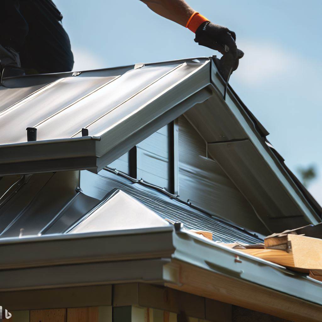 Close-up view of standing seam metal roof installation in progress on a residential building