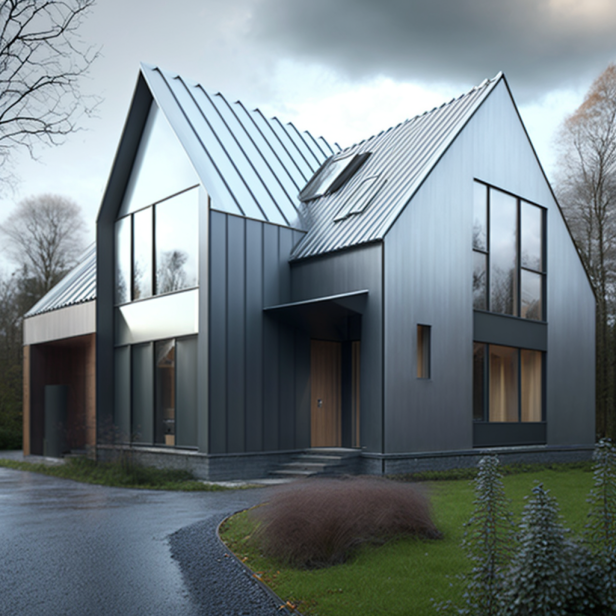Modern home with durable zinc roofing showcasing long lifespan