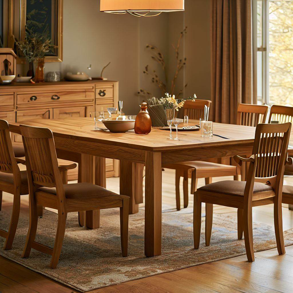 Elegant solid oak dining table and chairs in a stylish dining room