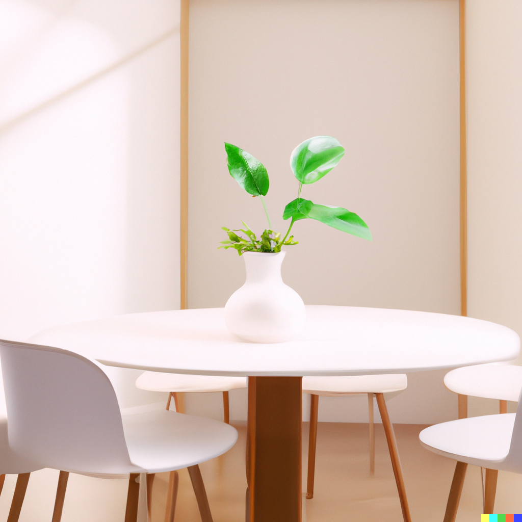 White round dining room table with leaf in a stylish modern dining area