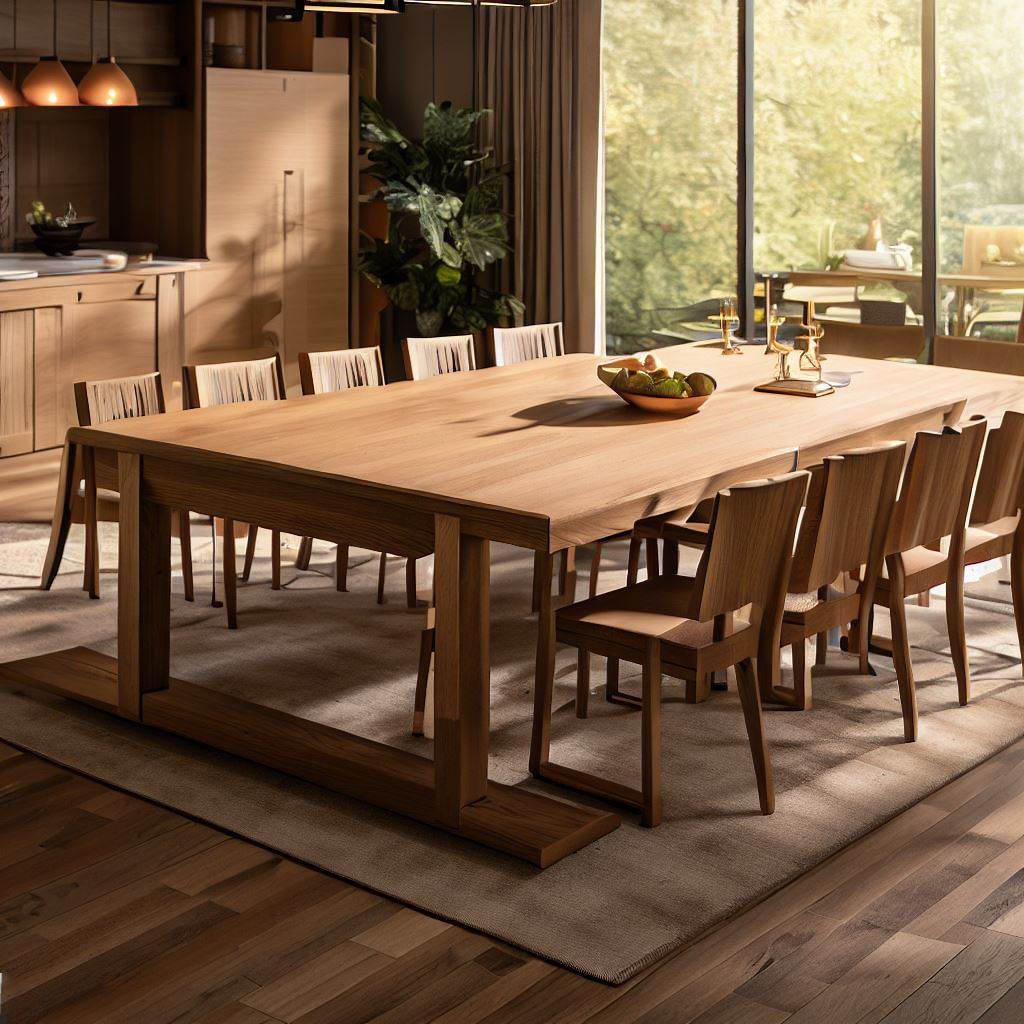 Solid oak dining table with extension leaf
