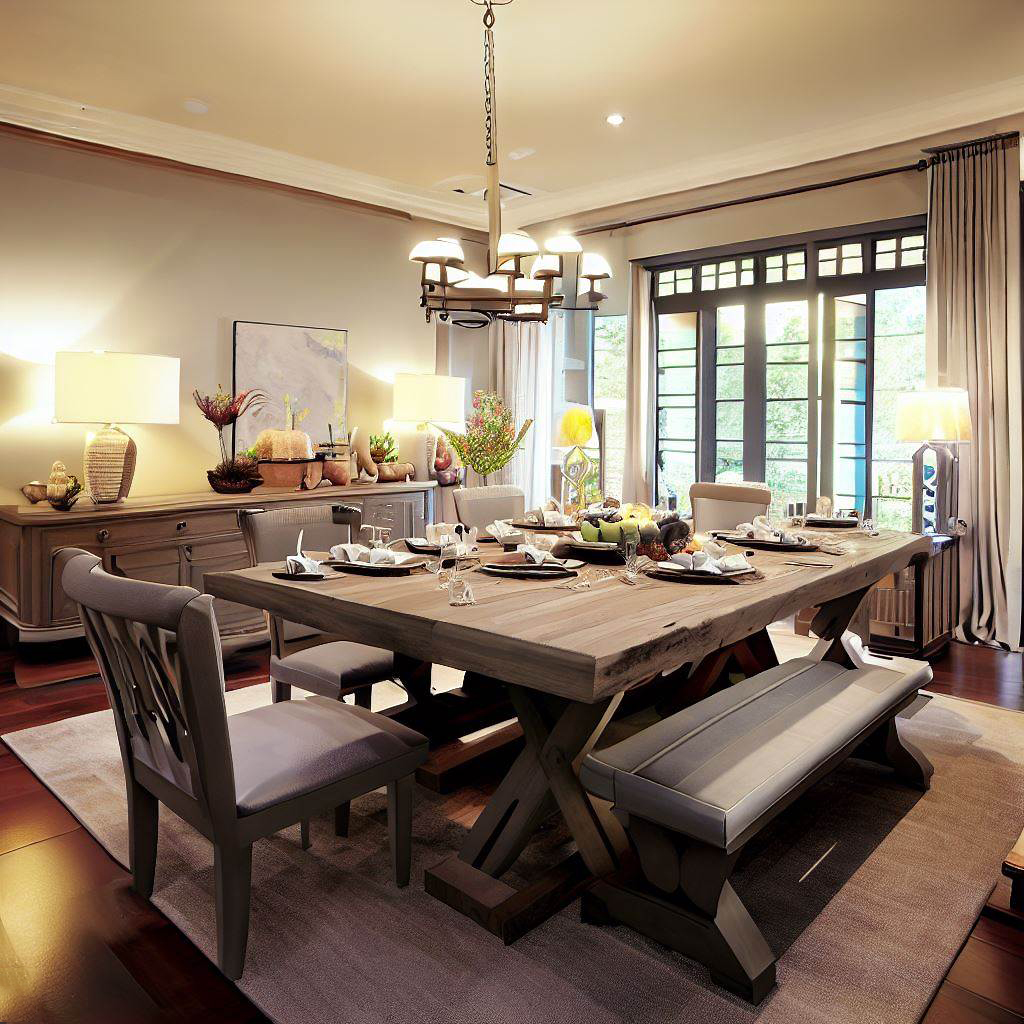 Cozy-rustic-grey-wooden-dining-table-with-trestle-base