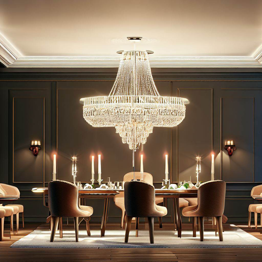 Victorian Modern dining room lighting featuring chandelier and modern wall sconces