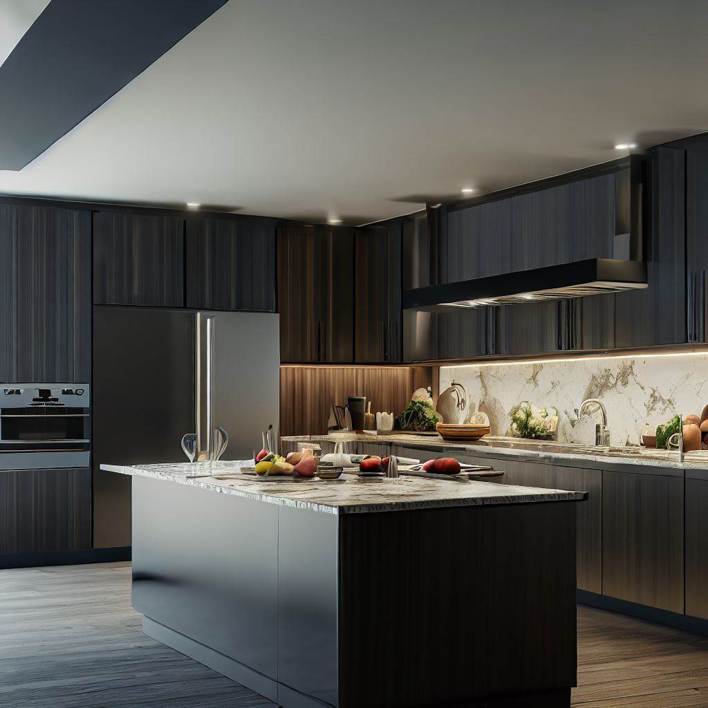 Modern kitchen with contrasting colors