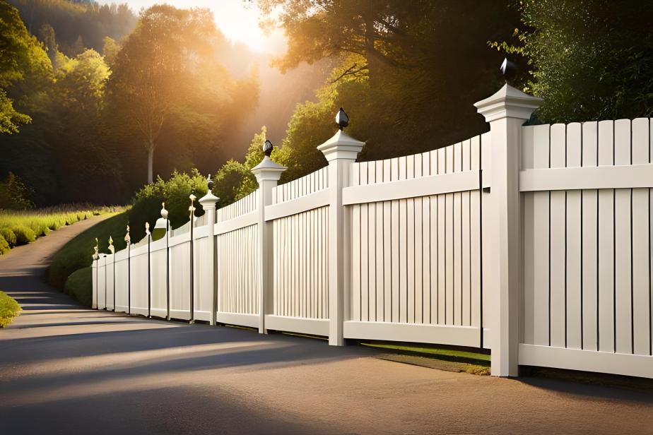 A vinyl fence standing tall, providing privacy and security.