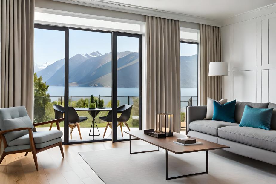 Large single casement window in a minimalist living room