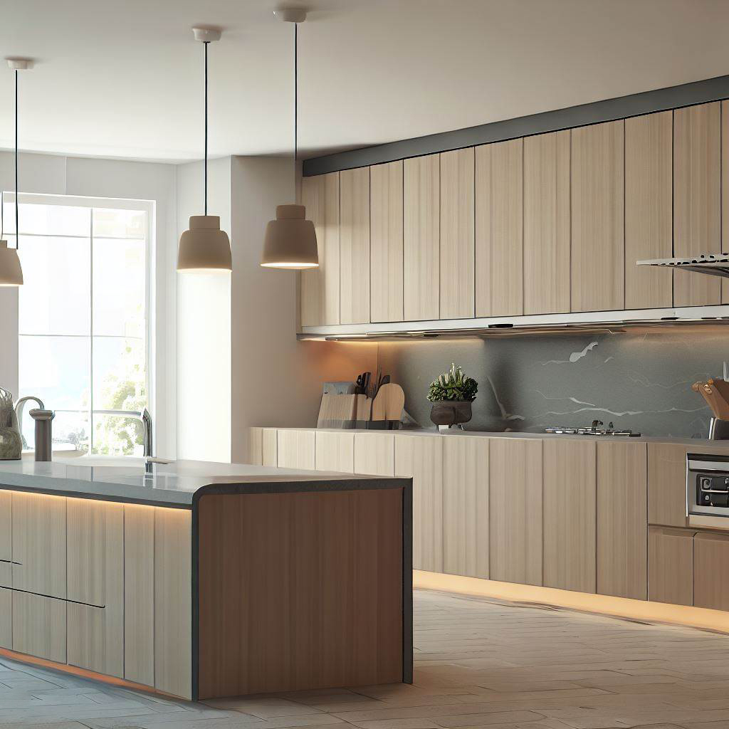 Minimalist modern kitchen with granite countertops