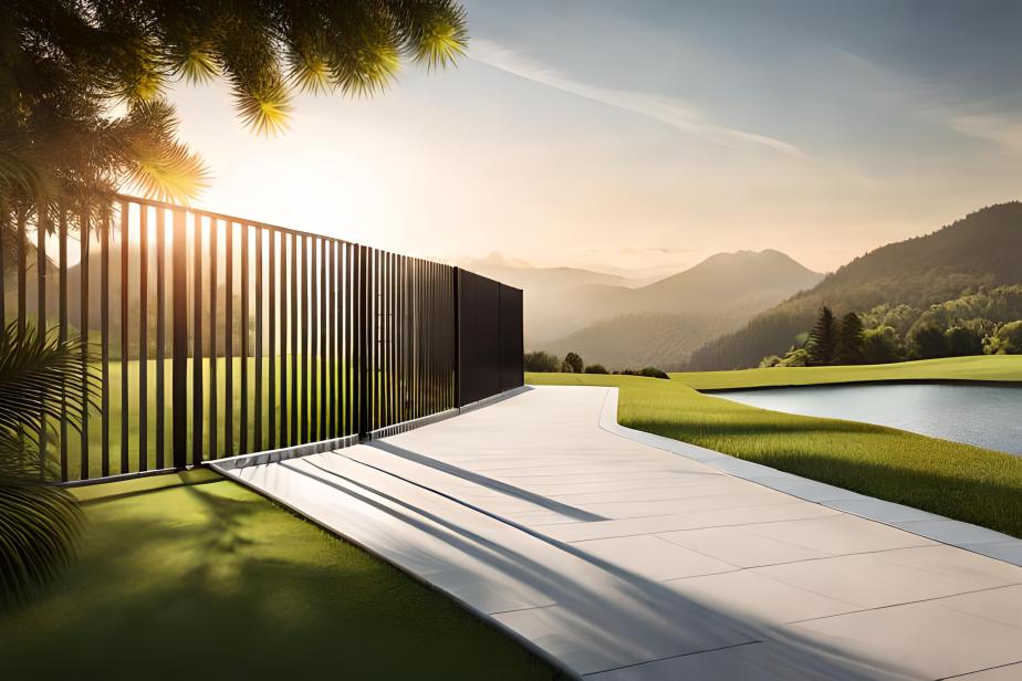 A modern metal fence offering a sleek look to a contemporary home