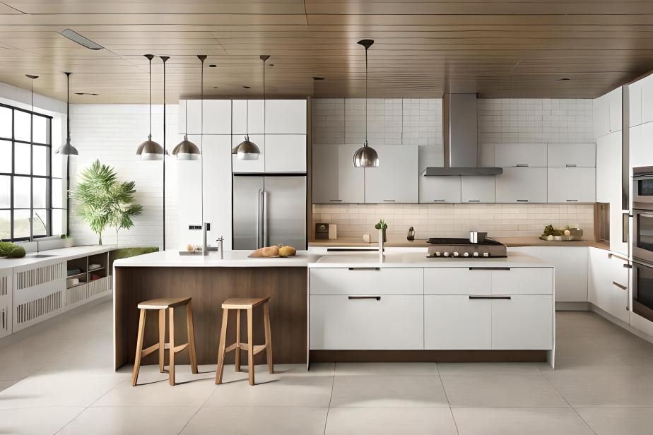 Ceramic tiles in a modern kitchen with white cabinets