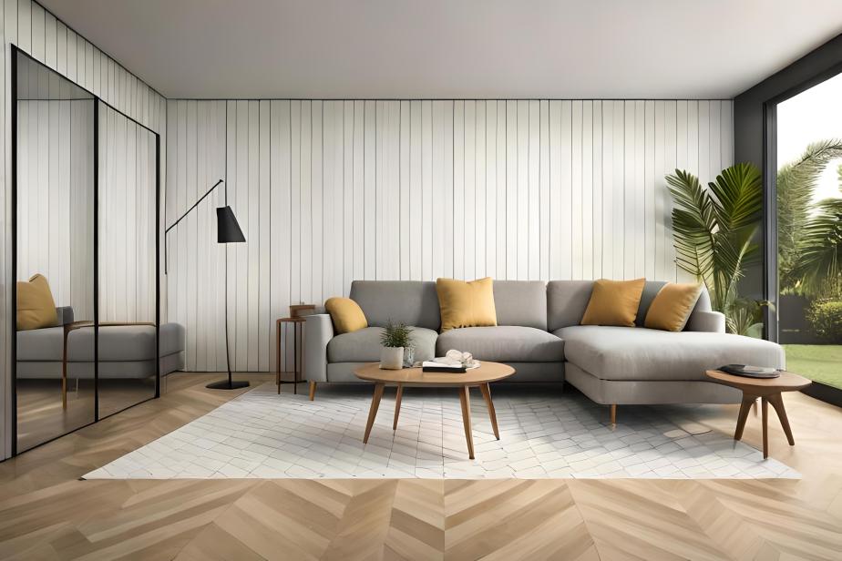 Geometric tile patterns in a minimalist living room