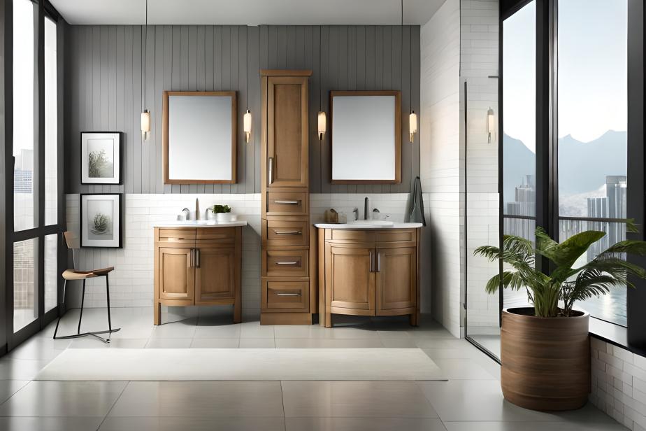 Spacious Double Sink Corner Bathroom Vanity in a Luxurious Bathroom