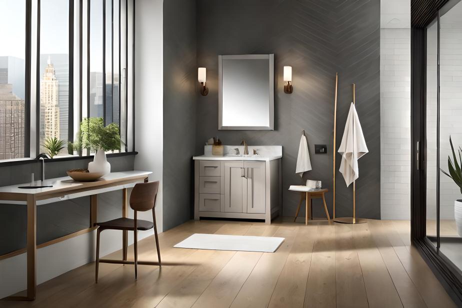 Compact Single Sink Corner Bathroom Vanity in a Stylish Interior