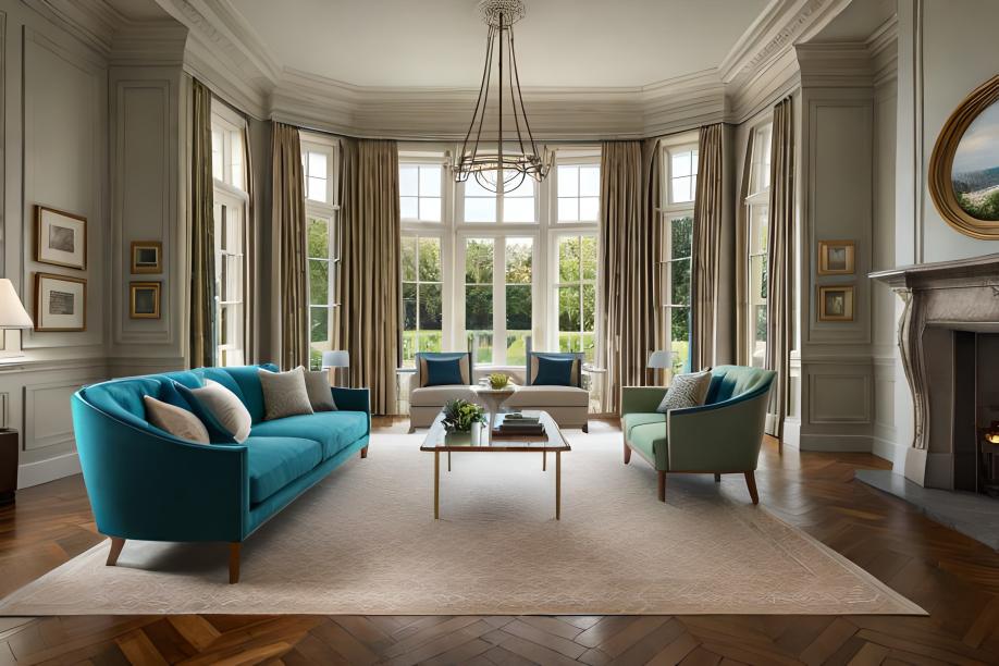 Elegant Bow Windows Overlooking Garden