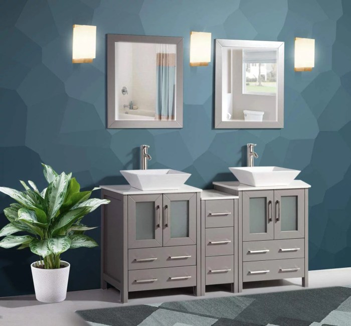 vanity bathroom sink double vessel mirror set combo wood