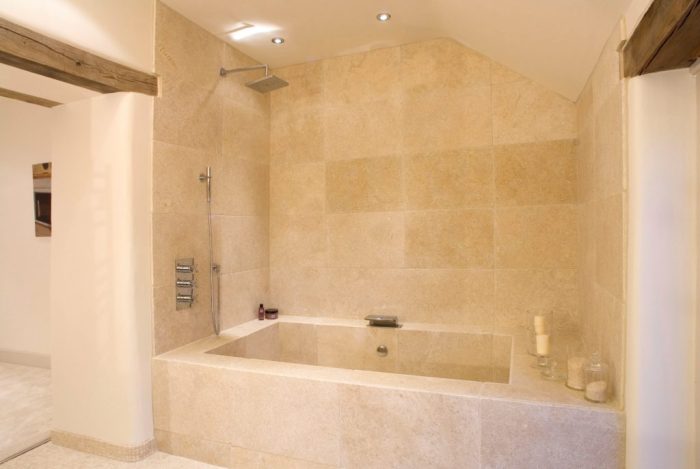 limestone bathroom