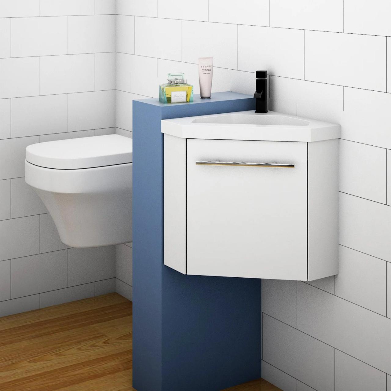 corner mounted bathroom vanity for efficient use of space