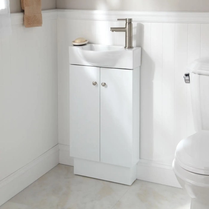 bathroom small sinks vanities tiny spaces apartment signature hardware credit storage