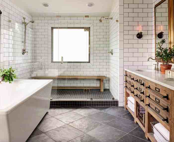 farmhouse bathroom style modern bathrooms decor tile master rustic gorgeous subway chic walk flooring lighting designs interior vintage vanity ways