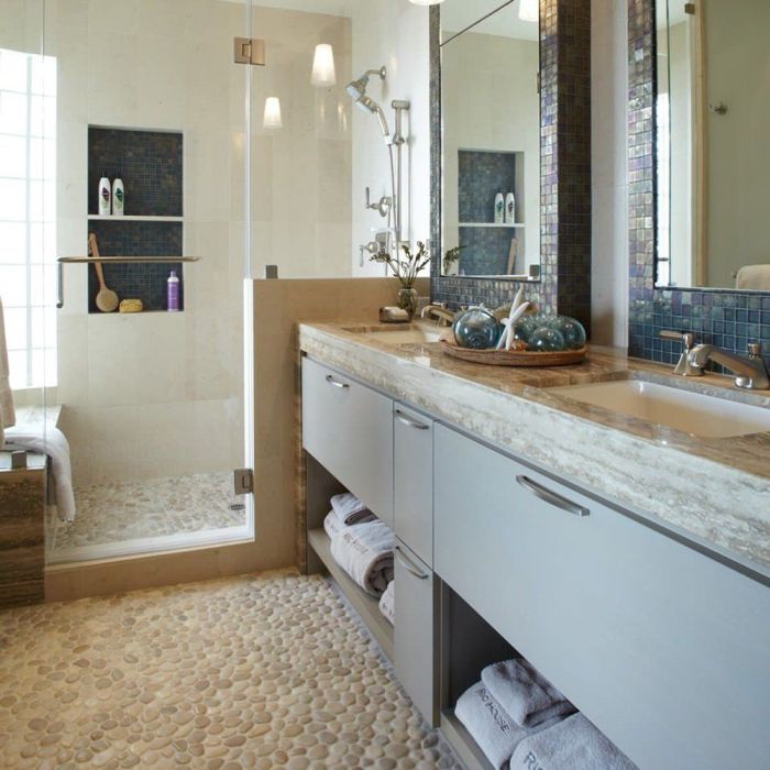 tips for laying a pebble bathroom floor