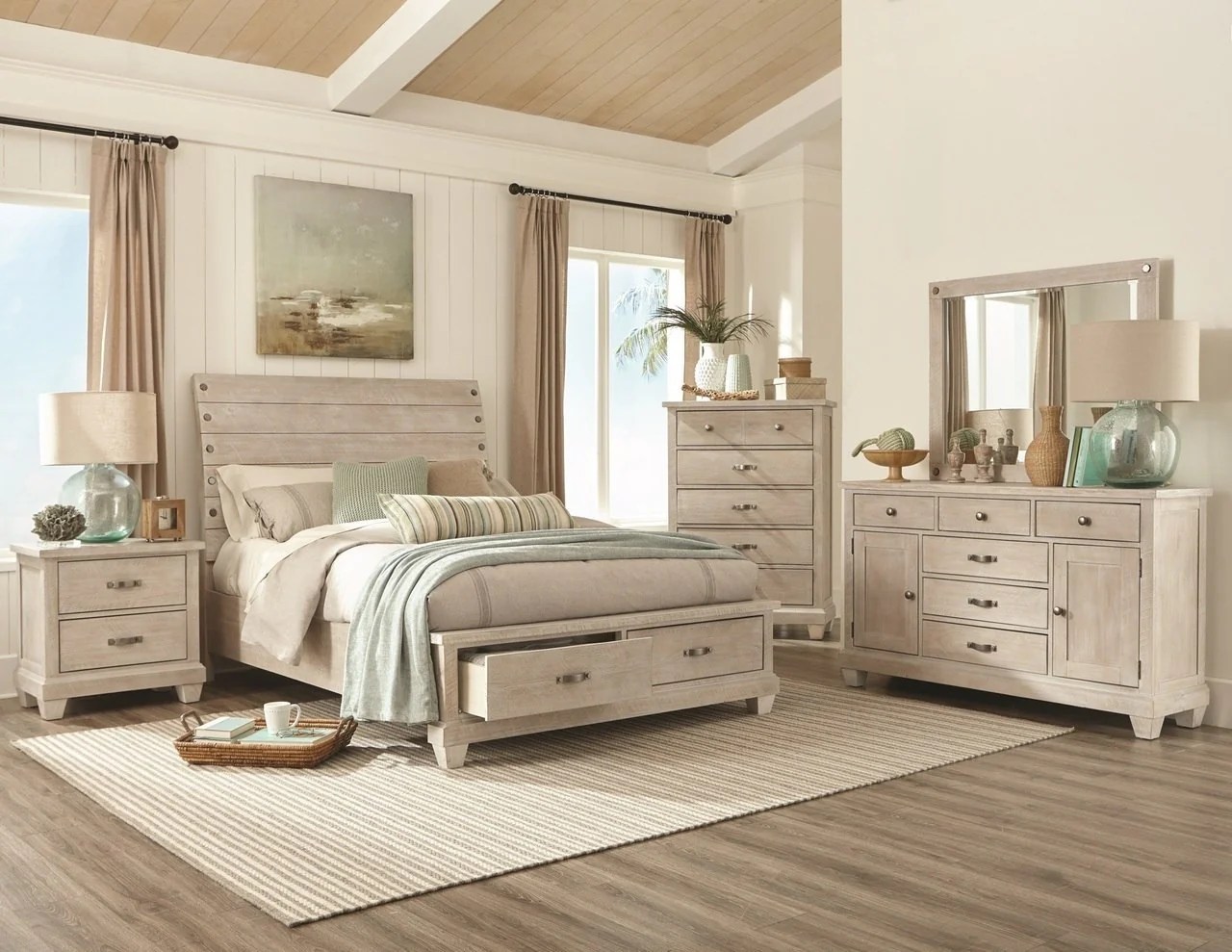 white bedroom set with natural wood grain details terbaru