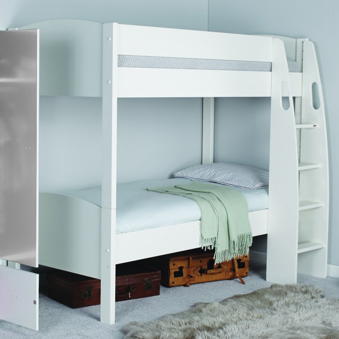 white bedroom set with a detachable bunk bed