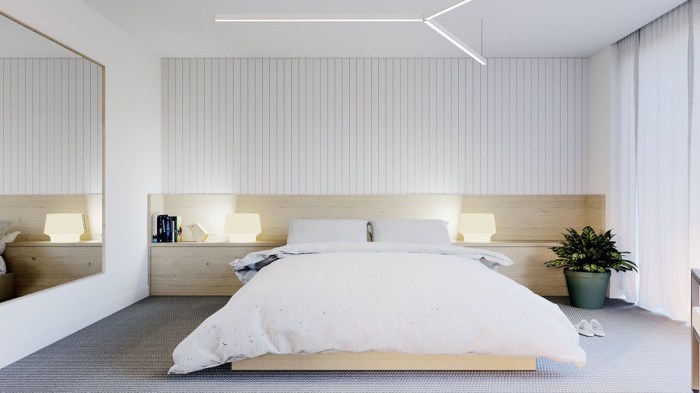 low-profile white bedroom set for minimalist decor