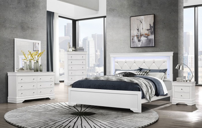 white bedroom set with brass hardware for elegance