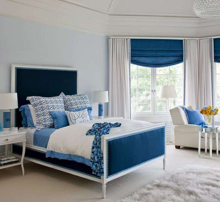 white bedroom set with navy blue decorations terbaru