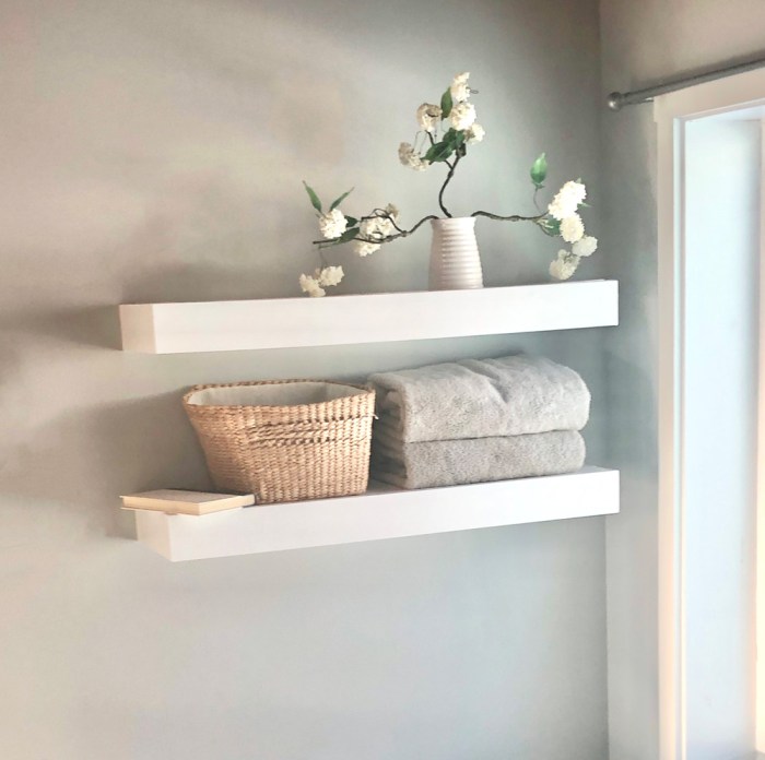 white bedroom set with floating shelves terbaru