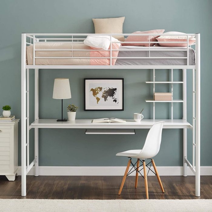 white bedroom set with a study desk for teens