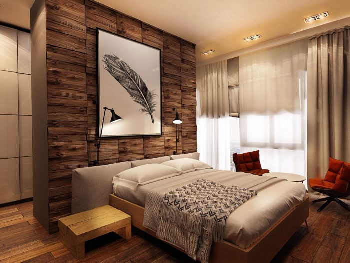 bedroom rustic wall accent wooden idea walls wood decor room bed decoist chic cabin barn bedrooms paneling natural log