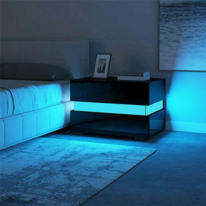 bedroom storage bench with LED lighting for ambiance