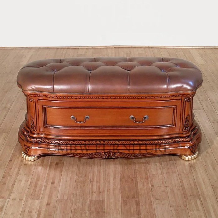 baroque bedroom storage bench with ornate carvings