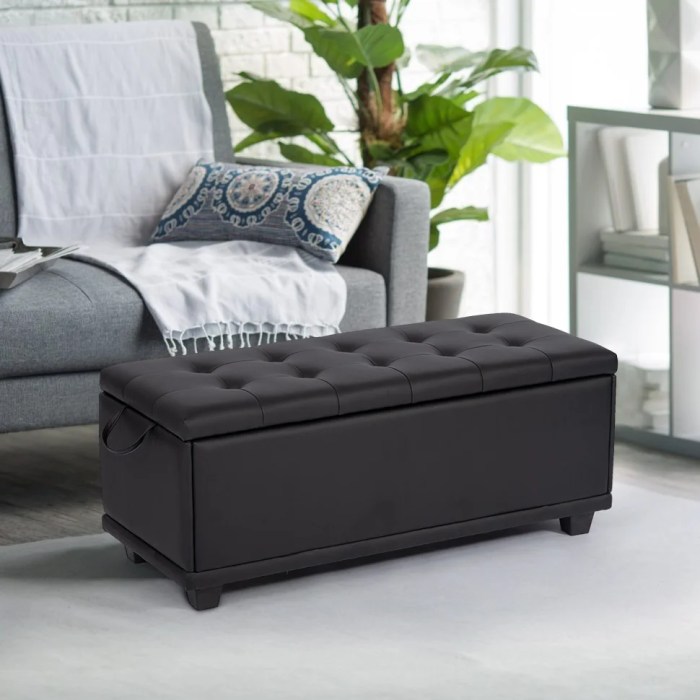 black leather bedroom storage bench for elegant rooms