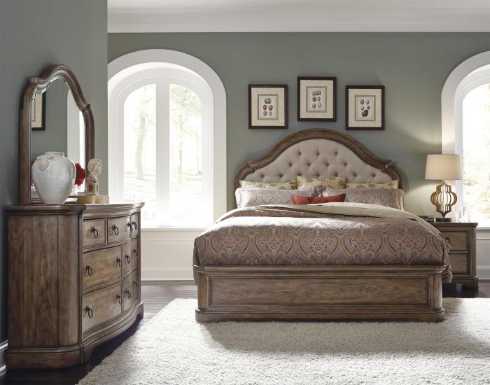 Bob's Furniture bedroom sets with tufting and nailhead trim