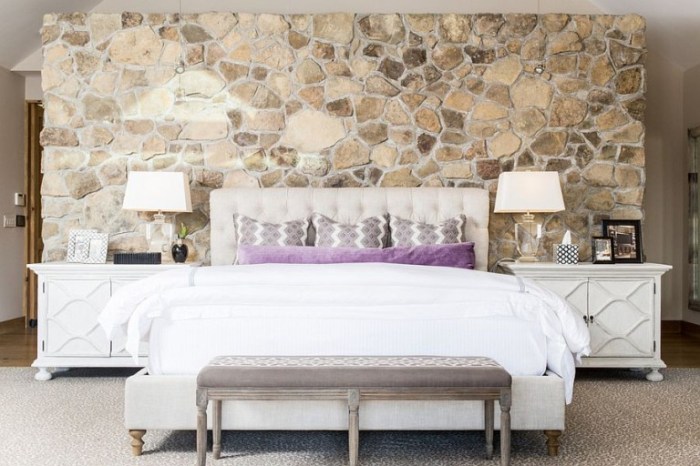 bedroom design with natural stone accents