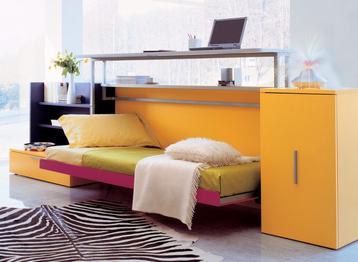 bedroom design with a convertible sofa bed