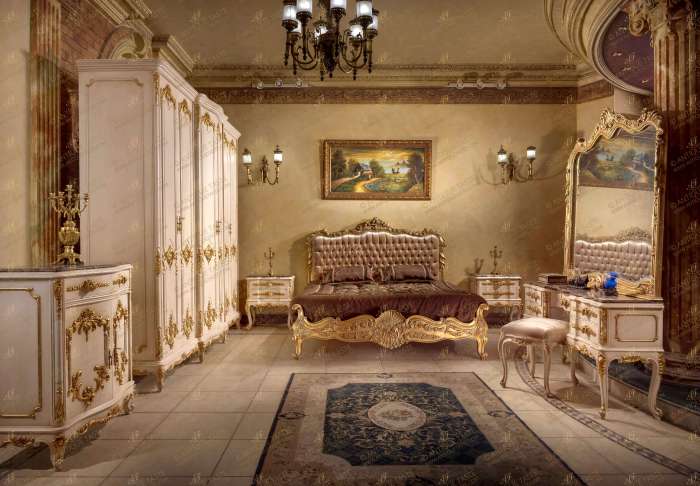 Baroque style white bedroom set with intricate carvings